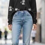 Catalog Favorites Rhinestone Cat Shirt Womens Large Long Sleeve Pets Cute Kitten Black Photo 0