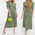 Topshop cross back midi dress in lime gingham Sz 4 Photo 1
