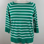 Cable & Gauge  Green White Stripe Knit 3/4 Sleeve Sweater Top Women Medium Photo 0