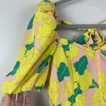 Milk & Honey Top Women's XS Blouse Yellow Floral Sweetheart Corset Puff Sleeve Photo 5
