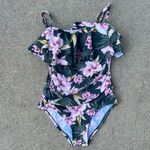 Kona Sol Double Ruffle Green Pink Tropical One Piece Swimsuit SMALL Photo 0