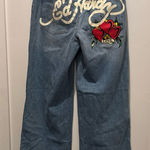 Ed Hardy  Graphic Embroidered Heart Wide Leg Jeans Photo 0