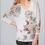 J. Jill Floral Linen Blend V Neck Cream Pullover Sweater M Purple Size M Photo 13