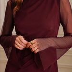 Rihoas Wine Red Boat Neck Mesh Mini Dress Photo 1