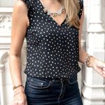 J.Crew Ruffle Cap Sleeve Polka Dot Blouse Top Womens 2 XS Black Feminine Preppy Photo 10