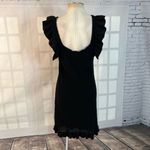 Anthropologie  Pointelle Ruffled Butterfly Sleeve Black Knit Mini Crochet Dress L Photo 6