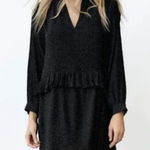 ZARA  Micro Dot Mini Dress Black/White Size XS Oversized Ruffle Long Sleeve Photo 0
