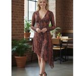 Oak & Trellis Dress NWT SZ Med Midi Autumn Leaf Baby Doll Long Sleeve Sheer HOCO Brown Photo 1