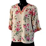 Belle by Kim Gravel Embroidered Floral Blouse Top Size Small 3/4 Sleeve Pink Photo 4
