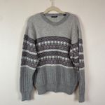 Mens Fair Isle Geometric Pattern Crewneck Grandpa Sweater XL Acrylic Gray Photo 1