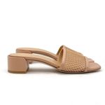 Stuart Weitzman  Cayman Mesh Leather Block-Heel Mules Sand Beige Size 5.5 Sandals Photo 2