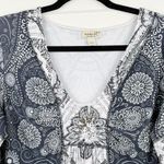 One World Women's M Blue White Paisley Floral Embellished Boho Tunic Top Photo 2
