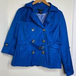 Grace Elements  Blue Belted Short Trench Pea Coat Jacket Women’s Size 12 Roll Tab Photo 1