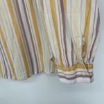 Loft Mustard Yellow Stripe Popover Top Lightweight Beachy Long Sleeve Size L Photo 3