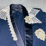 Harry Oliver fine trailer suit jacket blazer crochet Doiley detail & rhinestones Blue Size L Photo 12