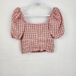 Vestique Pretty in Plaid Cropped Top with Puff Sleeves Size M Rose Pink Photo 2