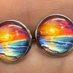 3/$30 NWOT Colorful Sunset Stud Earrings Orange Photo 3