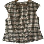 Kent Nielsen Women's M Beige Red Black Plaid Silk Sleeveless Button Front Top Tan Size M Photo 0