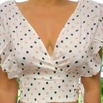 HYFVE Crop Top Flutter Sleeves Mauve And Black Polka Dots Photo 0