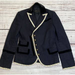 BCBGMAXAZRIA BCBG Maxazria Military Officer Blazer Coat Button Zip Velvet Trim Navy Blue XS Photo 0