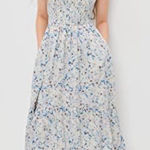 American Eagle Ruffle Floral Midi Dress Women Large White Blue Cottage Peasant Photo 0