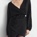 ZARA NWT Long Sleeve Blouson Faux Wrap Dress in Black Size L Photo 0
