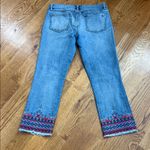 Tory Burch  Embroidered Hem Jeans Women’s Size 29 Light Wash Straight Leg Raw Hem Photo 6