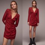 ZARA  Printed V-Neck Long Sleeve Ruched Dress Puff Shoulders Red/Black Size M NEW Photo 1