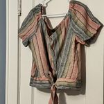 Drew  Anthropologie pastel rainbow button up tie front blouse size large bohemian Photo 1