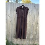 SHERRY TAYLOR Brown Ramie Rayon belt Slit Zip Hooded Dress Size‎ Large Fall Size 14 Photo 5