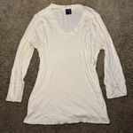 Nautica Size Large 3/4 Sleeve Ribbed V-Neck White Top Photo 2
