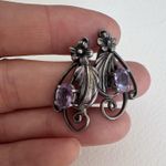 Vintage Sterling Silver Amethyst Orchid Feather Southwestern Drop Earrings Estat Photo 2