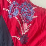 Eshakti Red Floral Embroidered Fit & Flare Cotton Spandex Midi Dress Photo 3