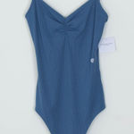 American Eagle NWT Womens Ribbed Cinched V Neck Bodysuite Size S Blue Stretch Photo 0