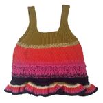 Entro Colorful Soft Crochet Cotton Knit Sleeveless Top with Ruffle Hemline Pink Size L Photo 4