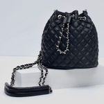 ZARA  black & silver quilted tufted drawstring crossbody / shoulder bag purse Photo 0