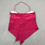 SheIn  Halter Top M Hot Pink Lace Bow Neck Asymmetrical Handkerchief Hemline Y2K Photo 1