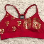PINK - Victoria's Secret PINK Ultimate Racerback 86 Sports Bra Red‎ Gold Small Photo 0