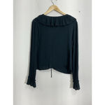 Forever 21 Womans Navy Long Sleeve V Neck Ruffle Accent Tie Front 1x Plus Blouse Photo 1