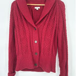 LL Bean Signature Chunky Knit Fisherman Shawl Collar Cardigan Sweater Medium Red Photo 0