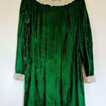 Vintage Green Velvet Dress with Lace Trim Size L Photo 0