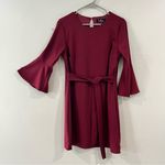 Lulus Last Love Song Burgundy Tie Waist 3/4 Bell Sleeve Dress MEDIUM Photo 4