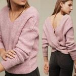 Anthropologie NEW Angel Of the North  Pink Heather Wool V-Neck Sweater Small Photo 1