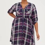 Torrid  Shirt Dress Stretch Challis Plaid Pink & Blue Button-Down NEW Size large Photo 0