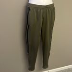 Adidas  Women’s Areoready Olive Green Striped Pull-on Jogger Pants Zip Pocket-Med Photo 2