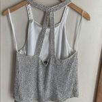 Parker  Justina Silk Silver Rhinestone Beaded Halter Tank Top Photo 9