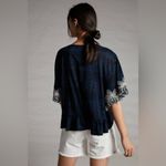 Pilcro Anthropologie  Orchid Embroidered Top Small Navy Blue Photo 2
