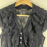 Sam & Max Vintage 90’s Black Dark Academia Gothic Lace Semi Sheer Short Sleeve Blouse Top Photo 3