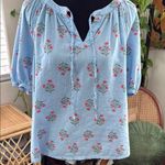 st. john's bay St. John’s Bay Blue Floral Short Sleeve Popover Blouse Top Photo 0