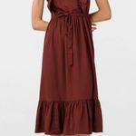 VERO MODA Odette Brown Ruffle Calf Dress NWT Sz M Women’s Polyester Tie Back Photo 6